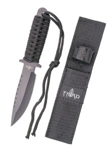 Cuchillo Tactico Negro Mango Encordado Con Funda