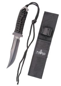 Cuchillo Tactico Negro Mango Encordado Con Funda