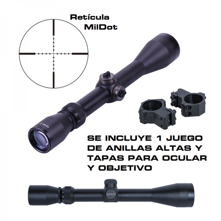Visor Zasdar 3-9x40 mm Ret. Mildot No Iluminada Con Anillas 11 mm